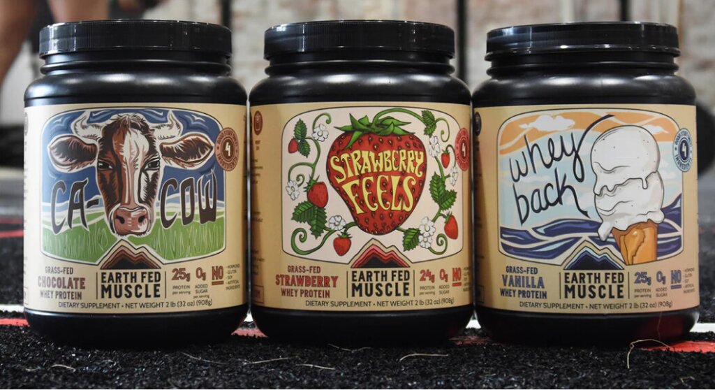 Earth Fed Muscle whey protein flavors.