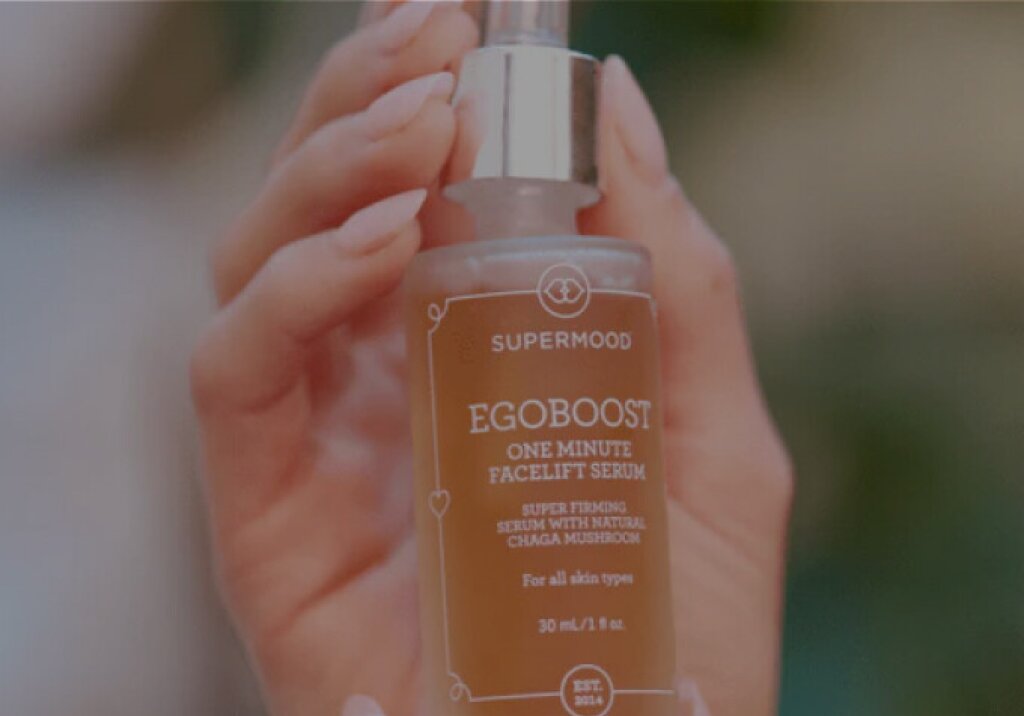 Close up of supermood egoboost serum.