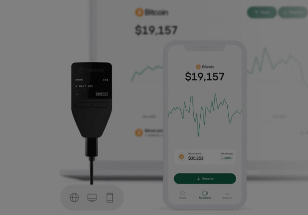 Trezor product next to app dashboard.