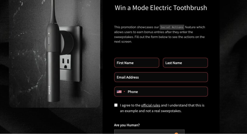 Viral sweepstakes entry example.